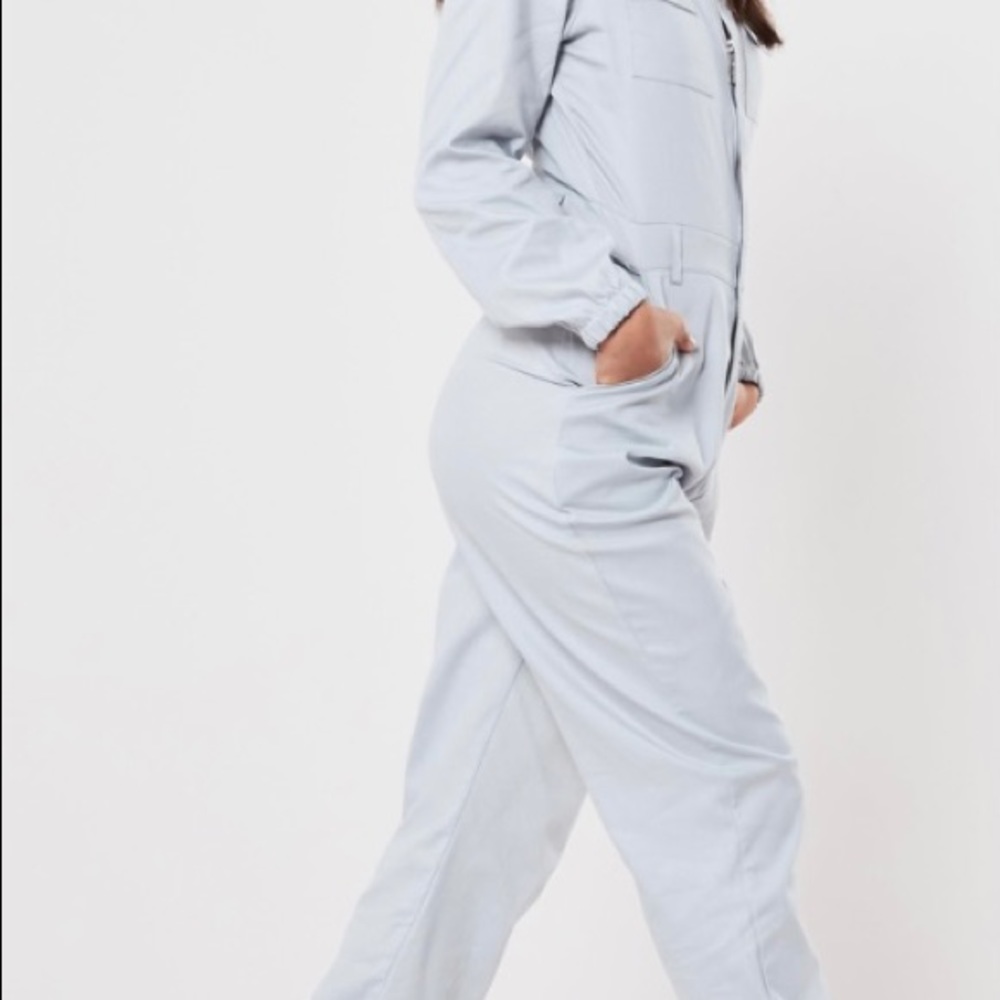 Gray zip up jumpsuit